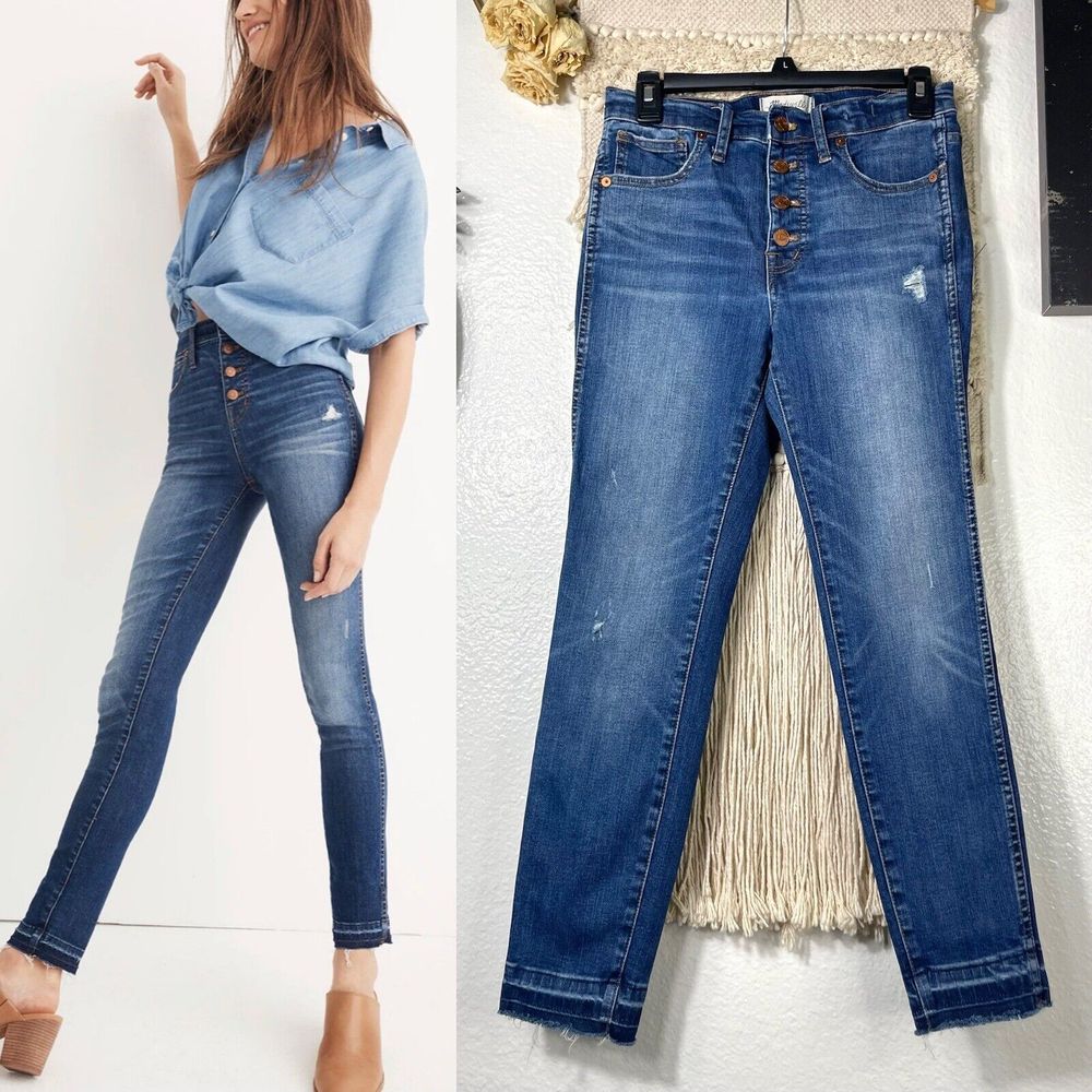 Madewell Jeans 10" High-Rise Skinny Jeans Drop-Hem Edition Button Fly Size 27